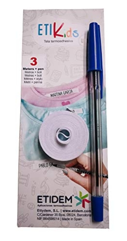 1 Rotolo di nastro in tessuto da 3 metri x 1cm, di colore bianco Etichetta termoadesiva personalizzabile con scritte. Include una penna. - 1