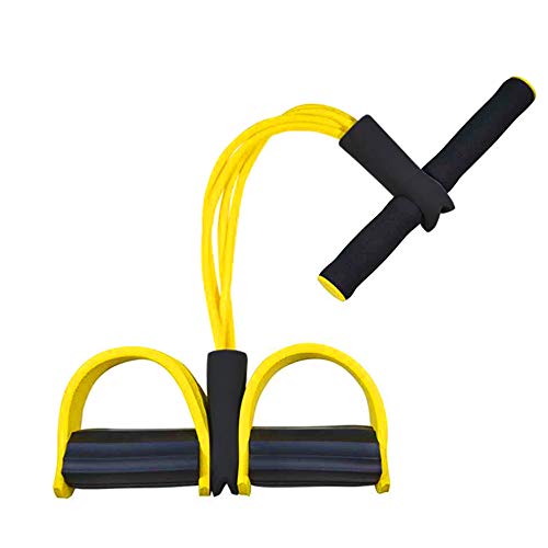 Corda elastica multifunzionale per allenamento con 4 corde, fascia per gambe con pedali, per yoga, fitness, addominali, body-building, fascia elastica per esercizio, da casa e palestra, Giallo