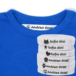 Haberdashery Online 100 Etichette Personalizzate in Ferro su Tessuto per contrassegnare i Vostri Vestiti con Varie Icone. Tela Bianca. Delicato sulla Pelle dei Vostri Bambini. (Bianco) - 1