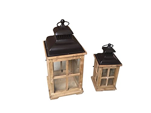 Mobili Rebecca® Set 2 Lanterne Portacandela Shabby Legno Vetro Metallo Arredo Interni (cod. RE6013)