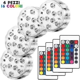 Set di 4 Pezzi Luce a LED RGB Sommergibile Luci Multicolori impermeabili 4 X 10pcs LED SMD con telecomando per Vasi, Giardino, Acquario, Stagno, Piscina, Cristallo, Feste, Natale, Halloween … - 1