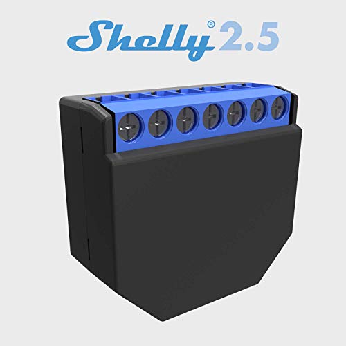 Shelly 2.5PM Interruttore Relè Wi-Fi per il Controllo di Due Circuiti Elettrici con Potenza Massima di 2.3 kW, Compatibile con Amazon Echo e Google Home