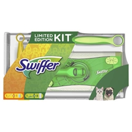 Swiffer Kit con 1 Scopa + 8 Panni per Pavimenti e 1 Piumino + 1 Ricambio, Ottimo per Peli di Animali - 1