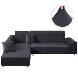 TAOCOCO Copridivano con Penisola Elasticizzato Chaise Longue Sofa Cover Componibile in Poliestere a Forma di L (Grigio, 3 Posti+3 Posti) - 1