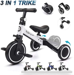 XJD 3 in 1 Triciclo per Bambini Bicicletta Equilibrio Adatto per età 1-3 Anni Certificazione CE (Bianco) - 1