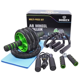 6-in-1 Ab Roller Set con 1x Ginocchiera - 2x Push Up Stand, 2x Fasce di Resistenza per il Fitness, 1x Corda per Saltare, 1x Hand Trainer, Allenamento dei Muscoli Addominali e Costruzione Do - 1