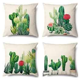 Artscope Federe Cuscini Divano Cotone Biancheria Gettare Set di 4 Copricuscino Decorativo Caso Federa per Cuscino Divano Letto Auto, 45 x 45cm (Cactus D) - 1