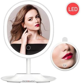 BESCHOI Specchio per trucco con luci a LED, specchio ingranditore 1X/5X con touch screen, specchio trucco luminoso regolabile a 120 ° - 1