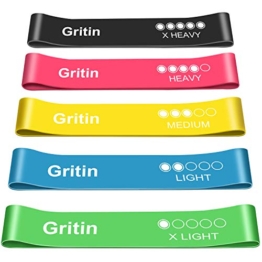 Gritin Elastici Fitness, [Set di 5] Banda Elastica Fasce Elastiche di Resistenza di Lattice Naturale con Istruzioni per l'esercizio in Italiano e Borsa per Il Trasporto per Crossfit, Yoga, Pilates - 1