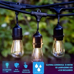 JP-LED Catena Di Luci Led Impermeabile【Con 12 Lampadine Led E-27 】Luci Da Esterno E Da Decorazione 【Lunghezza 13M 】Catena Di Lampadine Per Giardino, Ristoranti, Alberghi, Matrimonio, Decorazioni,Casa - 1