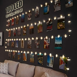 Luci Per Foto,Litogo 10M 100LED Lucine Led Decorative Per Camere Filo Per Foto Con Mollette Luci Led Foto Clip Filo Appendi Foto 60 Clip Luci Decorative Interno Per Matrimonio Compleanno Bianca Caldo - 1