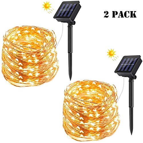 Luci Solari Esterno,VIFLYKOO Catena Luminosa 12m 120 LED Luci Stringa Solari Esterno Filo Luci Led 8 modalità Impermeabile IP65 Decorative Per Giardino, Natale, Cortile, Matrimonio, Festa – 2 Pacchi