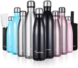 Sportneer® Bottiglia Acqua in Acciaio Inox, Portatile Borraccia Termica 500ml/750ml, Doppia Parete in Acciaio Inox coibentato Bottiglia di Acqua, Bottiglia Sportive Thermos, Facile da Pulire - 1
