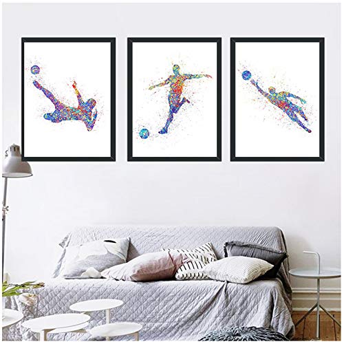 Stampa su Tela Stella del Calcio Acquerello Astratto Tela nordica Pittura Quadro su Tela Arte Camera da Letto Soggiorno Decorazioni per la casa 11,8″x 15,7″ (30×40 cm) x3 Senza Cornice