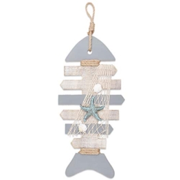 YiYa 40 CM Scheletro di Pesce Decorazioni in Legno con Stelle Marine e Conchiglie per la Decorazione Nautica, Decorazione della Parete a Tema Porta Appeso Ornamento Spiaggia Decorazione della casa. - 1