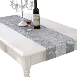 HALOVIE Runner Tavola Moderno Runner da Tavolo in Fibra di Poliestere con Striscia Diamantata Table Runner Lavabile per Casa Cucina Matrimonio Feste Decorazioni 180CM Grigio - 1