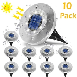 Luci Solari Giardino, VIFLYKOO Lampade da Giardino Solari 8LED Luci Led Solari da Esterno IP65 Impermeabile Luci Bianche per Esterno,Scala,Prato,Strade,Vialetto - 10 Pezzi - 1
