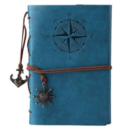 Maleden, diario di viaggio in pelle ad anelli, motivo bussola e ciondolo sul retro Sky Blue - 1