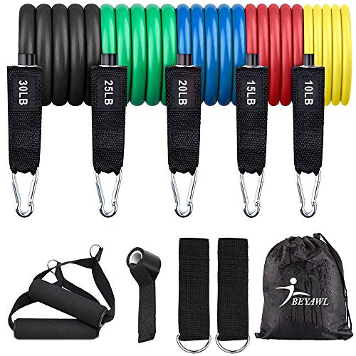 Set di Fasce di Resistenza11Pack,Bande con l’ancoraggio della porta, cinghie della caviglia, bande del tubo delle prese della schiuma, tubi dell’espansore, forza fino a 150 lbs per Attrezzi da Fitness
