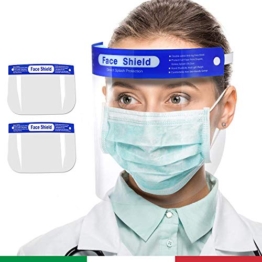 2x VISIERA PROTETTIVA Trasparente Paraschizzi, ADULTI e BAMBINI, Taglia Unica, Maschera di protezione per il Viso, Schermo in PVC Plastica, Protezione per Occhi Naso Bocca, Venditore Italiano - 1
