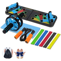 Aurorast Fitness Workout Set 4 Pezzi- Elastici Fitness | Push-up Board 13 in 1| AB Wheel Roller Addominali con Tappetino | Corda per Saltare, Attrezzi Palestra per casa - 1