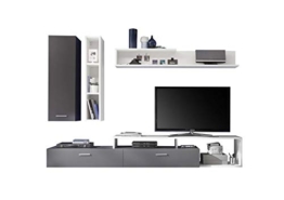 AVANTI TRENDSTORE - Vision - Parete da Soggiorno con 1 Anta a Battente, 5 vani Aperti e 2 cassetti, in Legno Laminato di Colore Bianco/Grigio. Dimensioni Lap 265x185x42 cm - 1