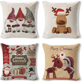 Gudotra 4pz Natale Federa per Cuscini 40x40cm 45x45cm Copricuscini Divano Babbo Alce Decorazioni Natalizie per Divano - 1