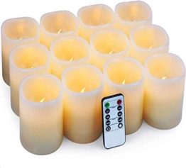 Hausware Candele a LED Candele Senza Fiamma Set di 12 (7,5 cm x 10 cm) Flameless LED Candles con Telecomando e Timer Candele a Batteria Luce Decorativa per Natale Matrimonio Casa Decorazioni - 1