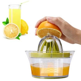IZSUZEE Spremiagrumi Manuale, Spremi Agrumi Professionali in Plastica 4 in 1, Spremiagrumi a Mano, Spremi Pressa Limone Arance Limoni Agrumi con 2 Alesatori e Contenitore Peeler di 400ml Misurazione - 1