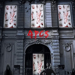 Joyjoz Halloween Decorazioni Porte 4PCS Halloween Horror Poster per Finestre Scheletro Sanguinante Raccapricciante Adesivi Horror Decorazione per Feste di Halloween Case Stregate - 1