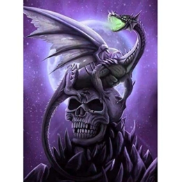 MXJSUA fai-da-Te Diamante 5D Pittura Kit Completo Trapano Tondo Strass Immagine Arte del mestiere per la Decorazione della Parete di casa 30x40 cm Scheletro Viola Fantasma e Drago - 1