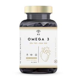 Omega 3 Fish Oil 2000mg, 700 mg EPA et 500 mg DHA. Natural Olio di pesce con Vitamina E. Aiuta a Migliorare e Proteggere la Vista, il Cervello e il Cuore. 120 Capsule N2 Natural Nutrition - 1