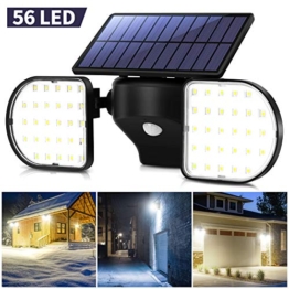 OUSFOT Luce Solare LED Esterno Lampada Solare da Parete con Pannello 56 LED Impermeabile Luci Solari Sensore di Movimento Sicurezza Faretti Solari Garage - 1