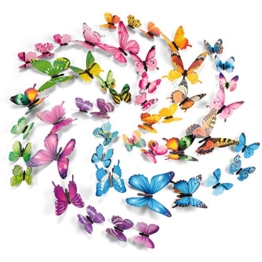 PGFUN 72 Pezzi 6 Colori 3D Luminosa Farfalle Adesivi Murale Arte Adesivo Murali per Domestica Bambini Camera Da Letto Decorazione casa(Giallo,Verde,Blu,Rosa,Viola,Multicolore) - 1
