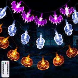 Qxmcov Luci della Festa di Halloween, 3 Pezzi 30 LED Halloween Catena Luminosa Luce Decorative, Zucche Arancioni, Pipistrelli Viola, Fantasmi Bianchi, per Halloween, Festa Cosplay e Casa Dell'Orrore - 1