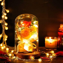 shirylzee La Bella e La Bestia Rosa Eterna Fiore Artificiale Luce di Vetro Rosa Cupola Luce a LED Lampada Decorazioni Regalo per San Valentino, Festa Mamma, Decorazioni per la Casa (Arancia) - 1