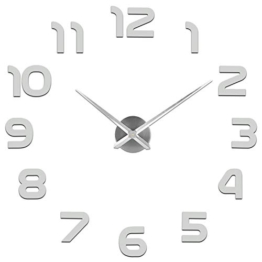 SOLEDI Orologio da Parete Silenzioso Preciso Fai da Te 60-120cm Facile da Montare Effetto 3D Riempire Vuoto Parete Moderno Adesivo Orologio Parete Decorazione per Casa, Ufficio, Hotel (Argento/Nero) - 1