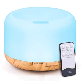 TENSWALL Diffusore di Aromi con Telecomando, 500ml Ultrasuoni Umidificatore Diffusore Oli Essenziali,7 Colori LED,2 Modo di Nebbia,4 Impostazioni Timer,Auto Spegnimento per Yoga, Spa, Ufficio, Casa - 1