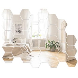 Xinzistar 36 Pezzi Specchio Adesivo Acrilico Specchio da Parete Forma di Esagono Decorazione DIY Specchi per Parete Muro Casa Armadio Piastrelle da Bagno - 1