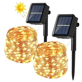 Catena Luminosa Solare, BrizLabs 2 Pezzi 120 LED Stringa Luci Solari Impermeabile Luci Decorative da Interni e Esterni per Festa, Giardino, Natale, Halloween, Albero, Matrimonio (Bianco Caldo) - 1