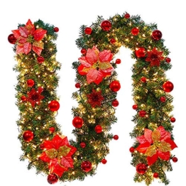 Ghirlanda Natalizia,Ghirlanda per Camino con Luci,Bella Decorazione Natalizia,Ornamento,Ghirlanda Abete per Gli Ambienti di Casa per Scale,Pareti,Porte,5 Colori,2.7M,(Rosso, 1pcs) - 1