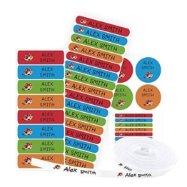 Pacchetto di 155 etichette: 100 etichette di tessuto per contrassegnare vestiti + 55 etichette adesive per contrassegnare oggetti/ etichette per abiti/ etichette da scuola. (Colore 1) - 1