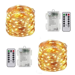 Stringa Luci Led,2Pack 10M Catene Luminose 100LED Luci Natalizie Batteria Impermeabile IP65,Cshare Esterno/Interni Lucine Decorative per Camere da Letto Giardino Feste Natale Matrimonio (Bianco caldo) - 1