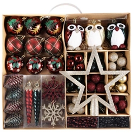 Valery Madelyn Palle di Natale 90 Pezzi di Palline di Natale, 3-13 cm di Strada di Campagna Rosso Verde e Oro Infrangibile Ornamenti di Palla di Natale Decorazione per la Decorazione - 1