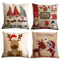 Yidaxing Natale Federa per Cuscini Cotone Biancheria 4 Pack Buon Natale Babbo Alce per divani Decorativo Biancheria Cuscino copricuscini Divano Caso Federa(45x45cm) - 1