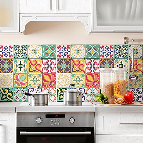Confezione 24 Pezzi Misura 10×10 cm – Made in Italy – PS00049 Adesivi in PVC Decorazioni Piastrelle in Vinile Bagno e Cucina Stickers Design Adesivi Murali