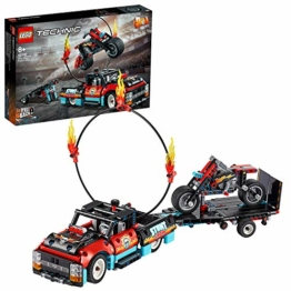 LEGO Technic Truck e Moto dello Stunt Show, Set di Costruzioni, Modello 2in1 con Motore Pull-Back e Rimorchio, 42106 - 1