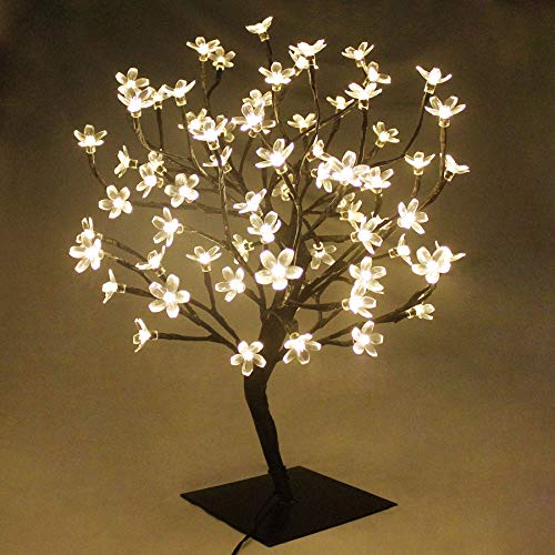 45cm Albero Luminoso Decorativo Lampada Fiori di Ciliegio con 72 Luci Natalizie a LED, Tavolo Luce Bonsai, per Decorazione della Casa, Festa, Natale, Matrimonio, Compleanno, Interno (Bianco Caldo)