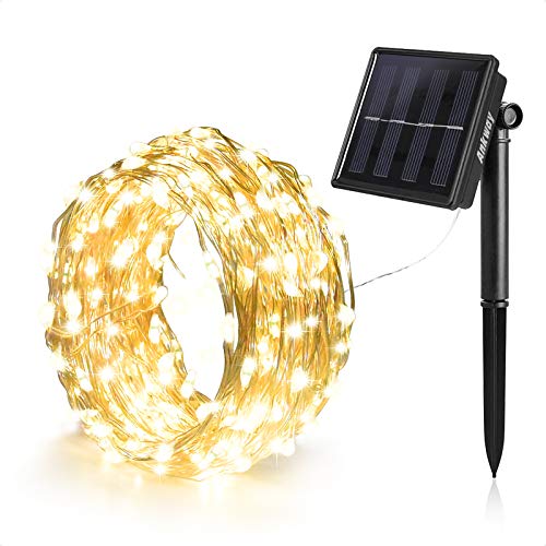 Ankway 8 modalità Decorativo Catene luminose solare Strisce 100LED Solari 12m/39ft, Impermeabili IP65 Luce Bianca Calda per Esterno, Giardino,Patio, Matrimonio e Natale Decorazioni (Bianco Caldo)