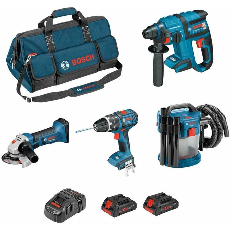 BOSCH Kit PSL4M2CBECP (GBH 18V-EC + GSB 18V-21 + GWS 18-125 V-LI + GAS 18V-10L + 2 x 4,0 Ah ProCORE + GAL1880CV + HDBAG)